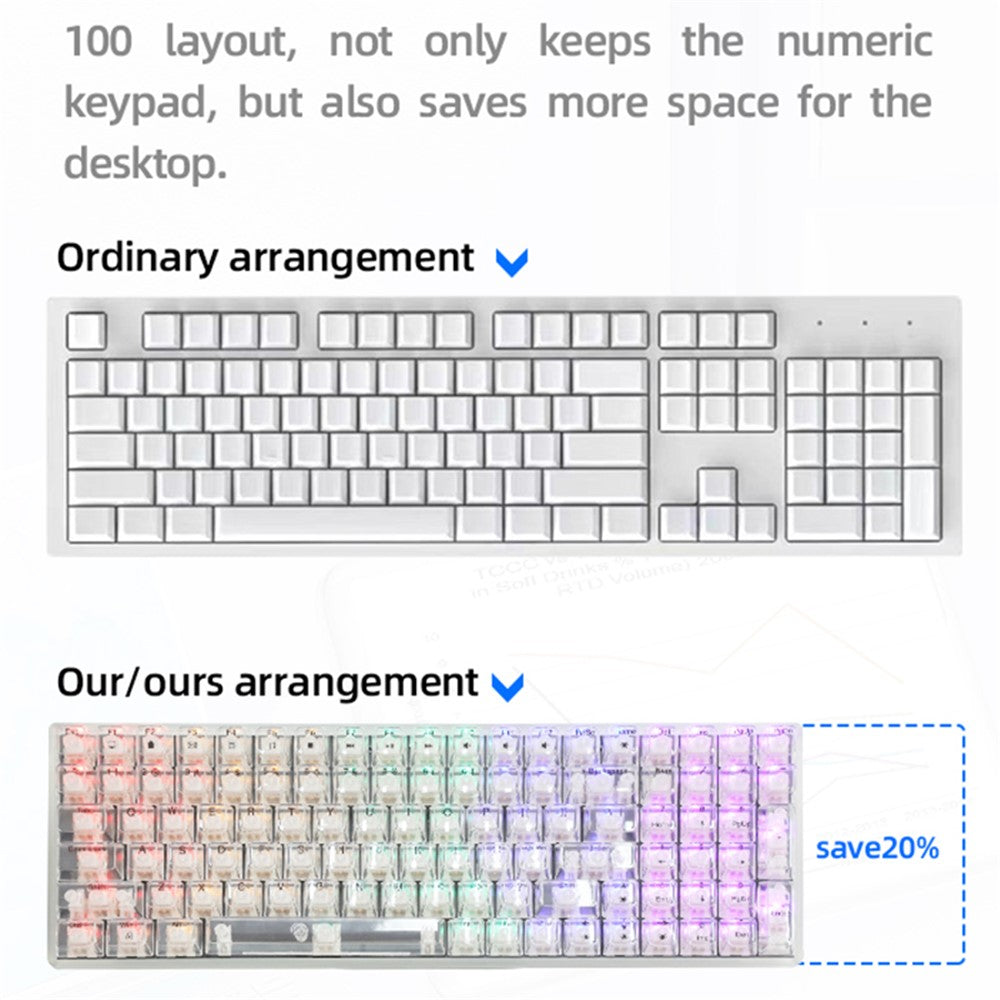 Y-FRUITFUL K10 Mechanical Gaming Keyboard 100 Keys Type-C Wired Clear Keyboard with RGB Light