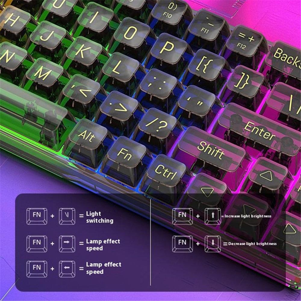 Y-FRUITFUL K60 68 Keys Type-C Wired Mechanical Keyboard RGB Light Transparent Keycaps Gaming Keyboard