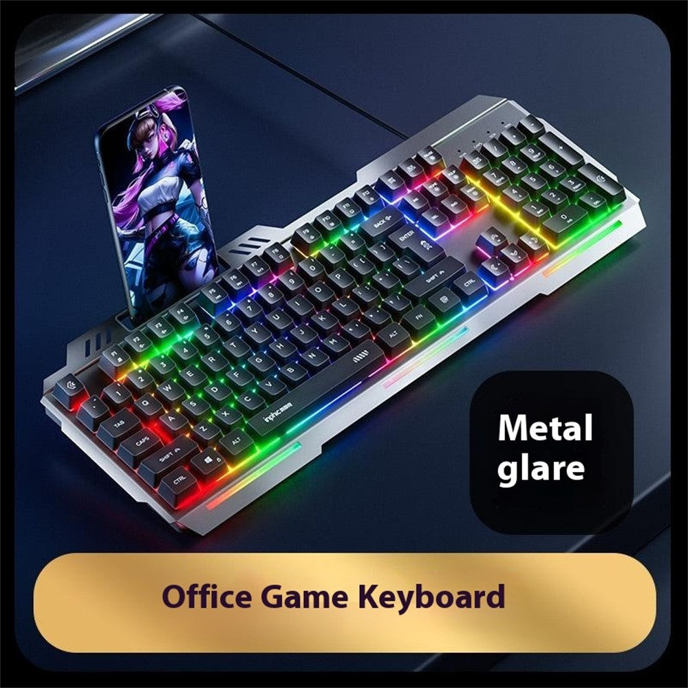 INPHIC K2 104-Key Wired Gaming Keyboard Metal Panel Mechanical Keyboard with 7 Color Backlit