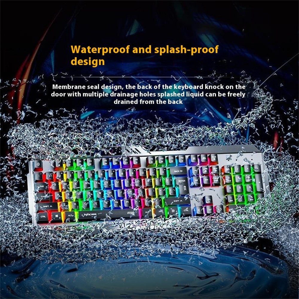 INPHIC K2 104-Key Wired Gaming Keyboard Metal Panel Mechanical Keyboard with 7 Color Backlit