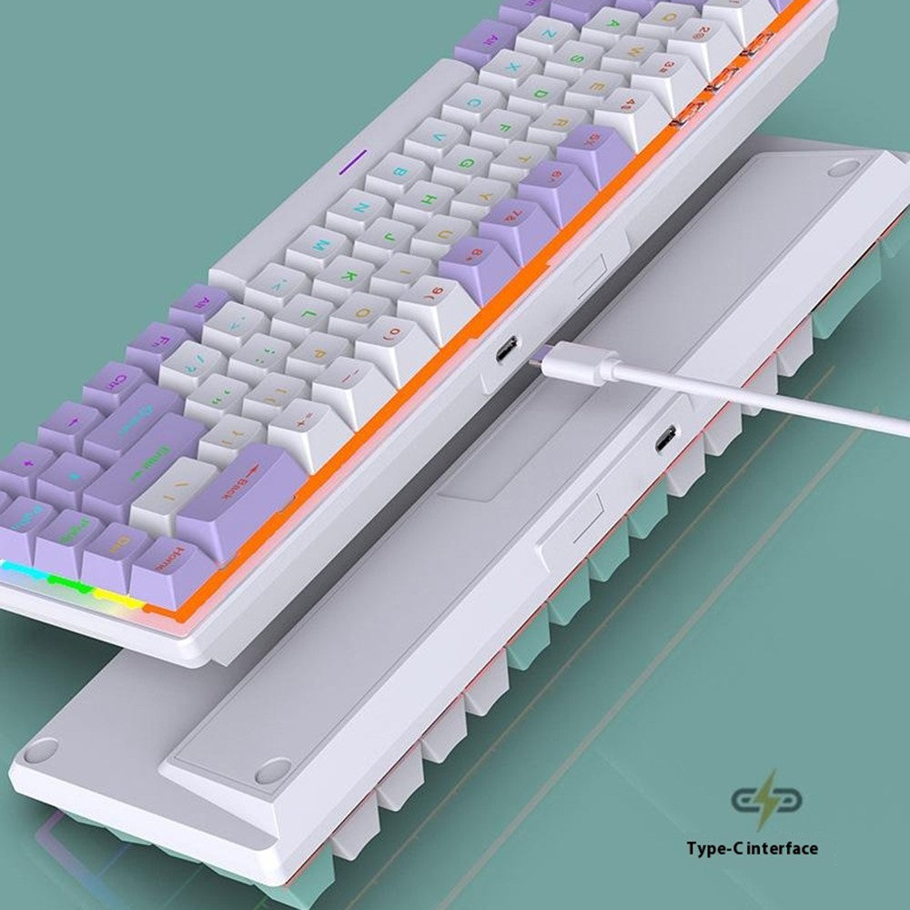 Y-FRUITFUL K68 Color Splicing Wired Keyboard 68-Key RGB Backlit Computer Office Gaming Keyboard