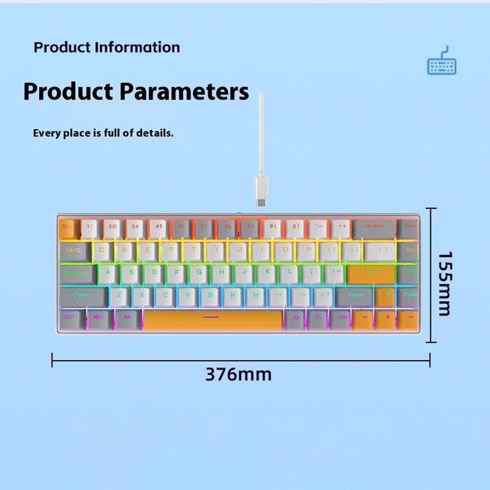 Y-FRUITFUL K68 Color Splicing Wired Keyboard 68-Key RGB Backlit Computer Office Gaming Keyboard