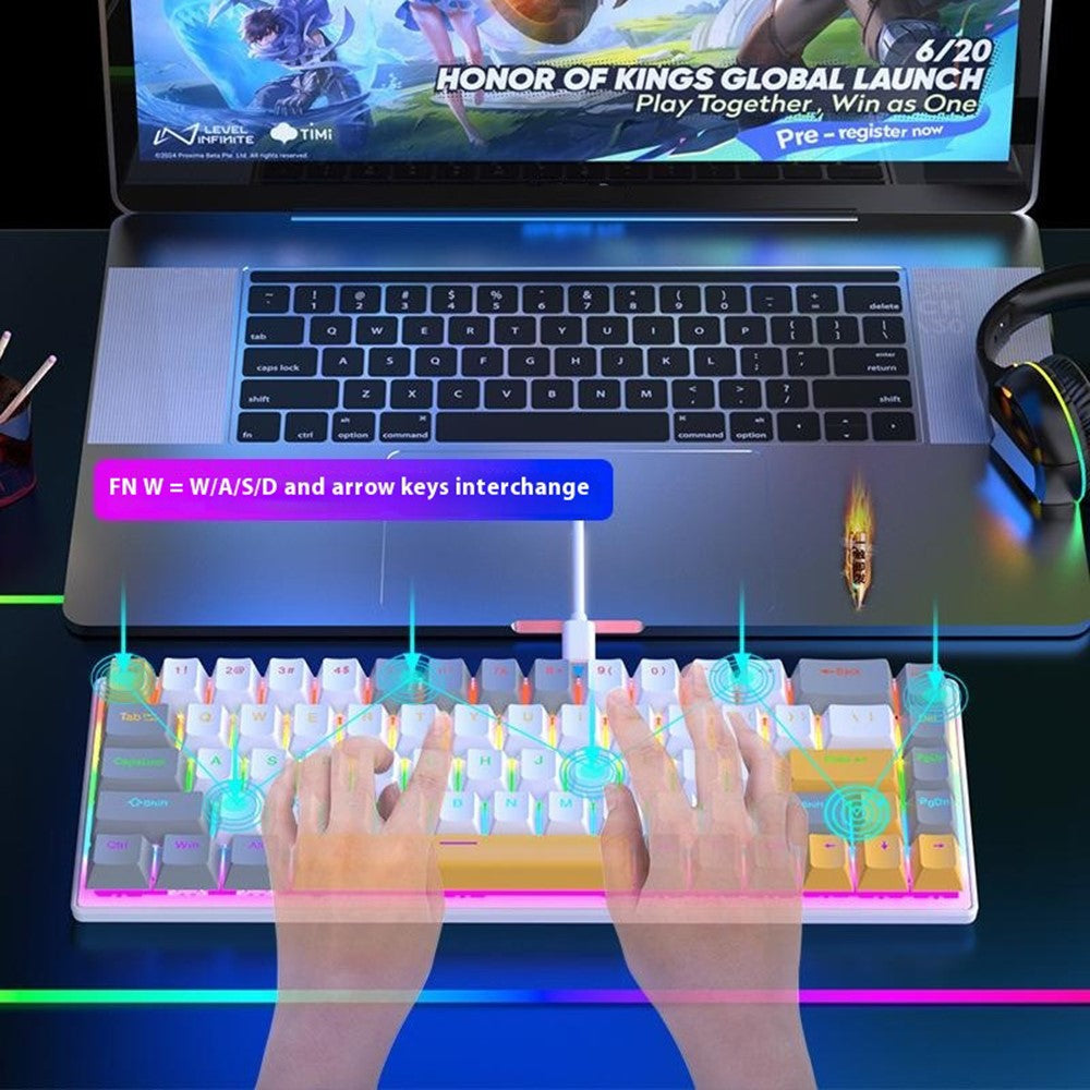 Y-FRUITFUL K68 Color Splicing Wired Keyboard 68-Key RGB Backlit Computer Office Gaming Keyboard