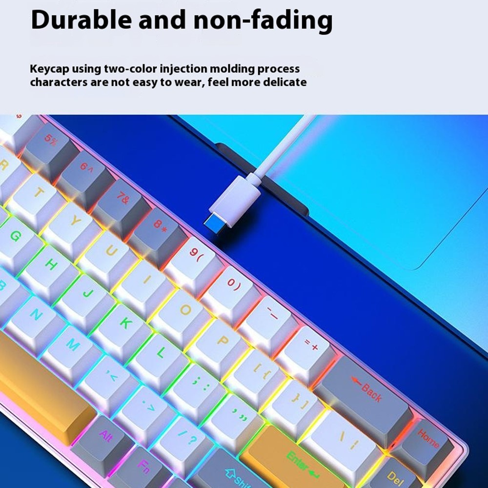 Y-FRUITFUL K68 Color Splicing Wired Keyboard 68-Key RGB Backlit Computer Office Gaming Keyboard
