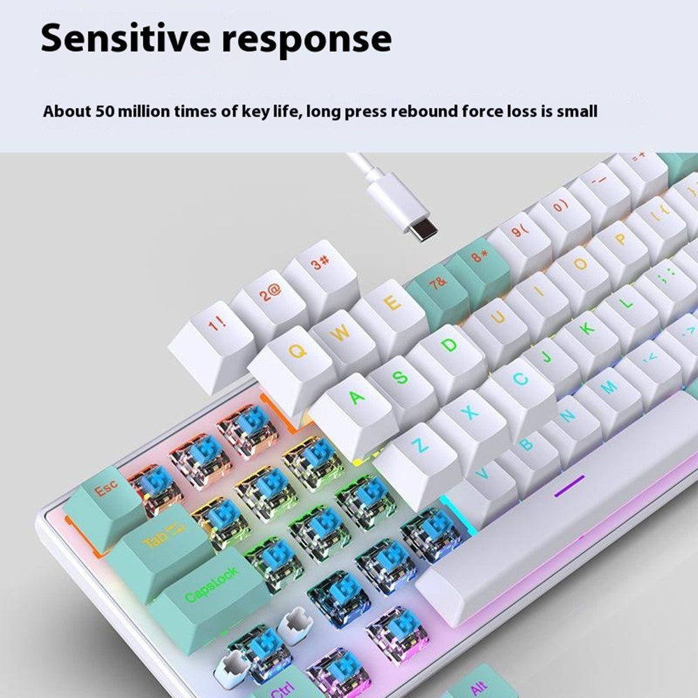Y-FRUITFUL K68 Color Splicing Wired Keyboard 68-Key RGB Backlit Computer Office Gaming Keyboard