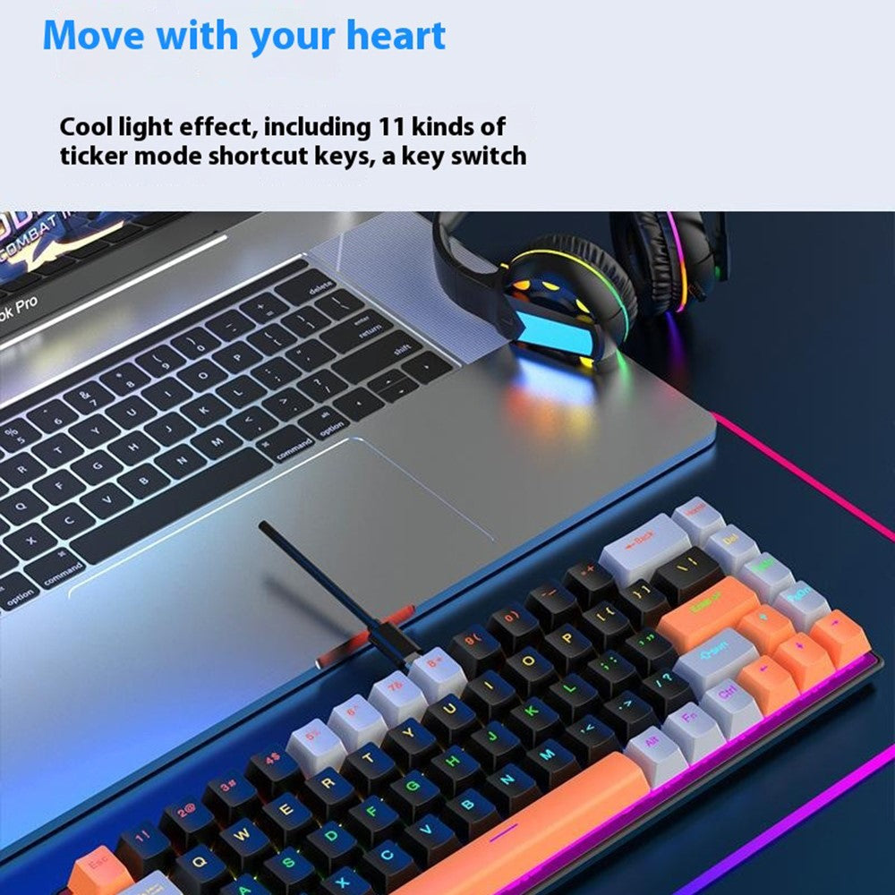 Y-FRUITFUL K68 Color Splicing Wired Keyboard 68-Key RGB Backlit Computer Office Gaming Keyboard