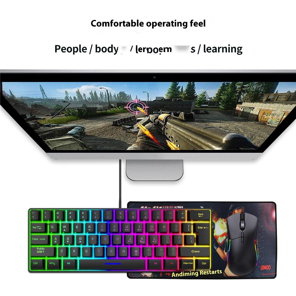 Y-FRUITFUL K401 Wired Keyboard 61-Key RGB Backlit Computer Office Gaming Keyboard