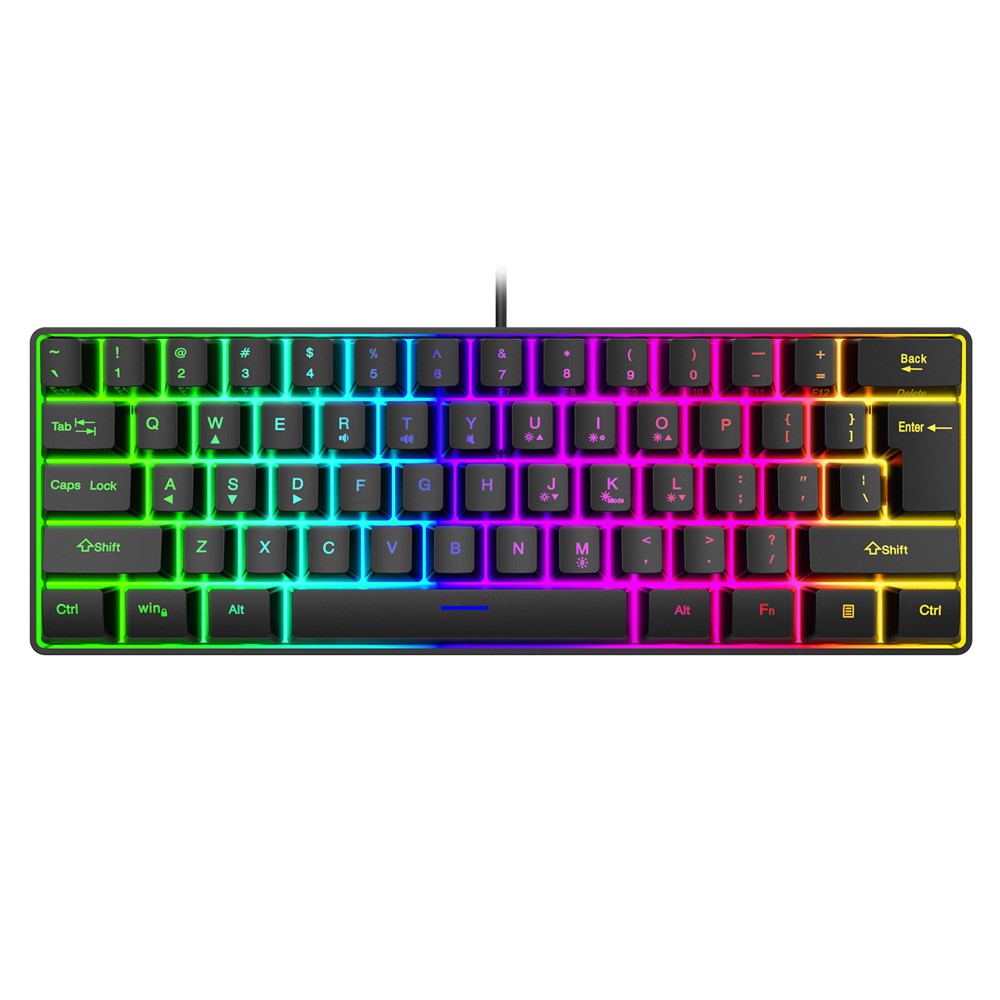 Y-FRUITFUL K401 Wired Keyboard 61-Key RGB Backlit Computer Office Gaming Keyboard