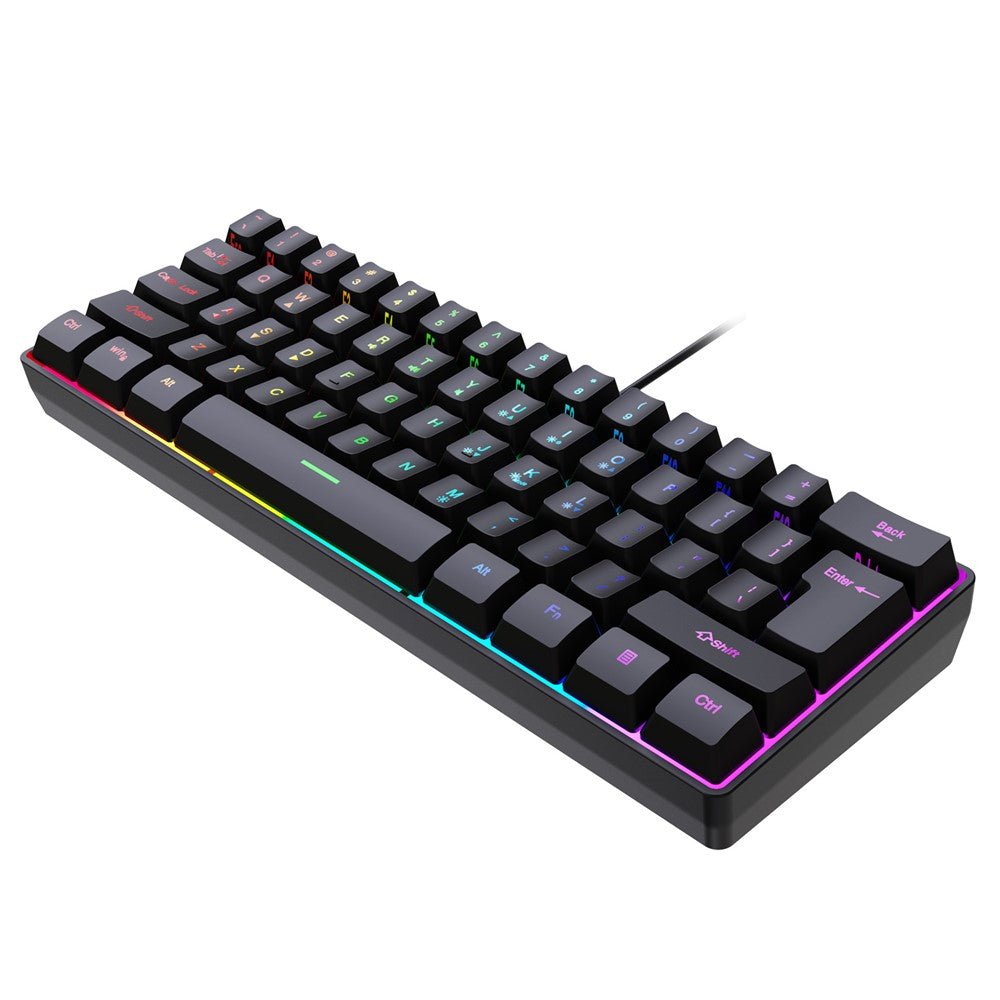 Y-FRUITFUL K401 Wired Keyboard 61-Key RGB Backlit Computer Office Gaming Keyboard