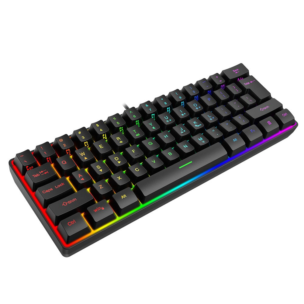 Y-FRUITFUL K401 Wired Keyboard 61-Key RGB Backlit Computer Office Gaming Keyboard