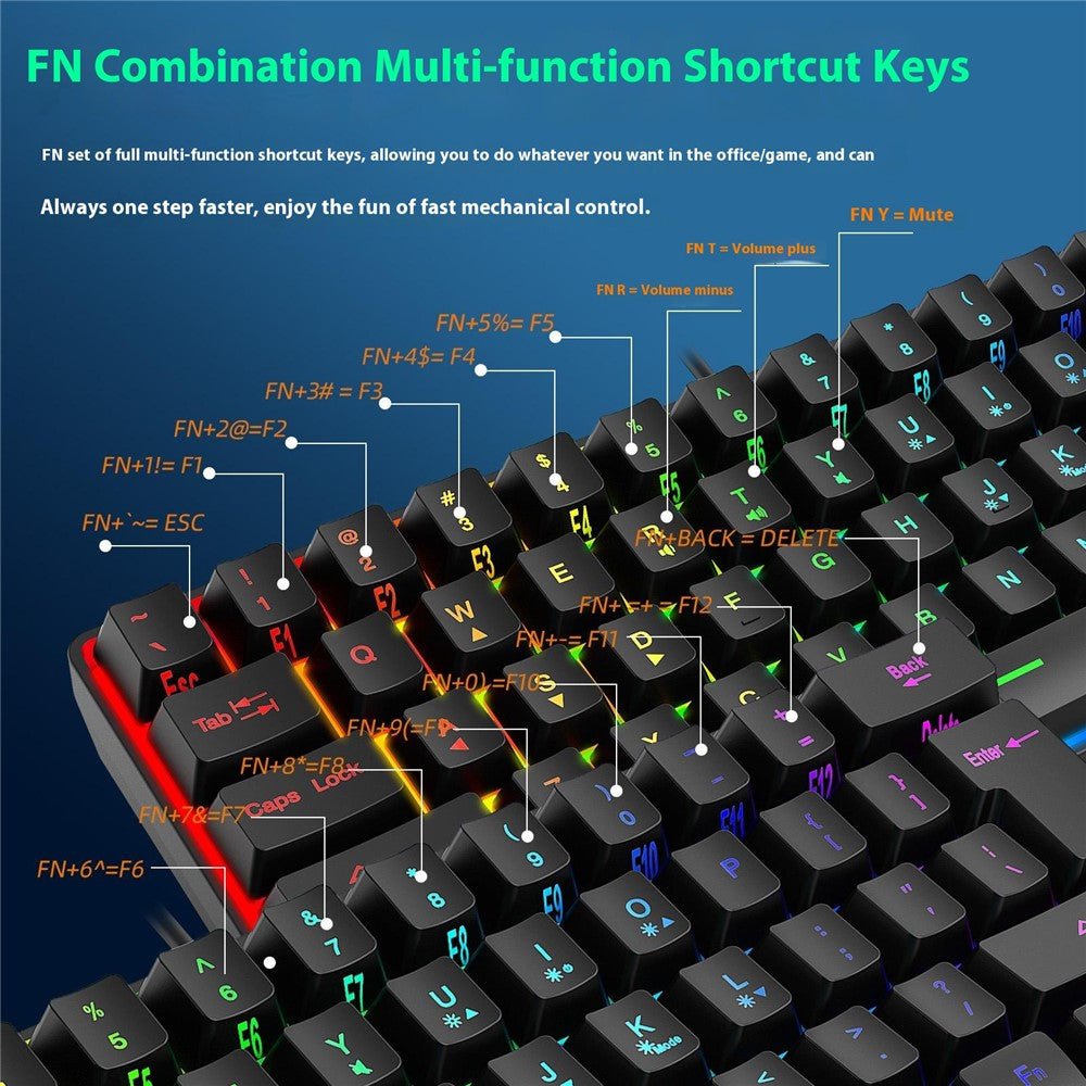 Y-FRUITFUL K401 Wired Keyboard 61-Key RGB Backlit Computer Office Gaming Keyboard