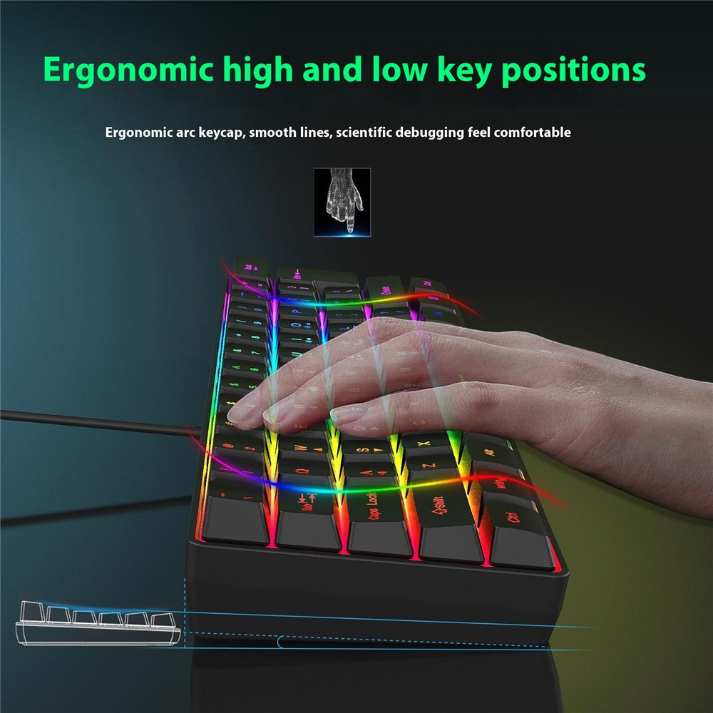 Y-FRUITFUL K401 Wired Keyboard 61-Key RGB Backlit Computer Office Gaming Keyboard