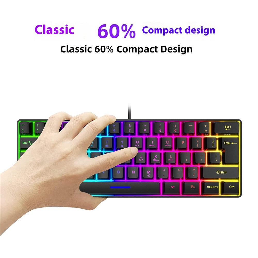 Y-FRUITFUL K401 Wired Keyboard 61-Key RGB Backlit Computer Office Gaming Keyboard