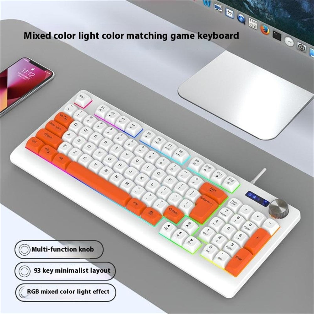 Y-FRUITFUL K93 Color Splicing Wired Keyboard 93-Key RGB Light Office Gaming Computer Keyboard