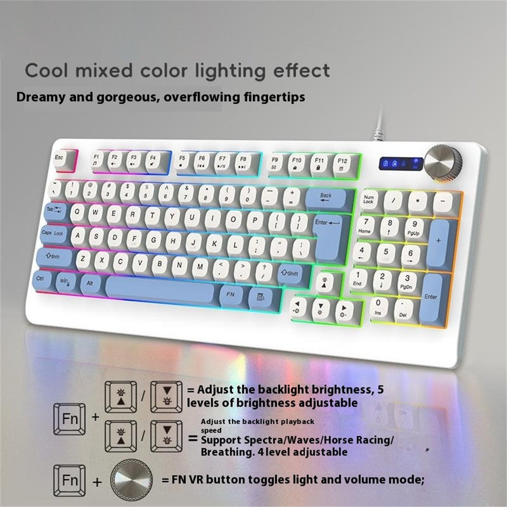 Y-FRUITFUL K93 Color Splicing Wired Keyboard 93-Key RGB Light Office Gaming Computer Keyboard