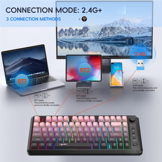 HXSJ L400 81 Keys Membrane Keyboard 2.4G + Bluetooth-compatible Tri-Mode Wireless Keyboard with RGB Backlit