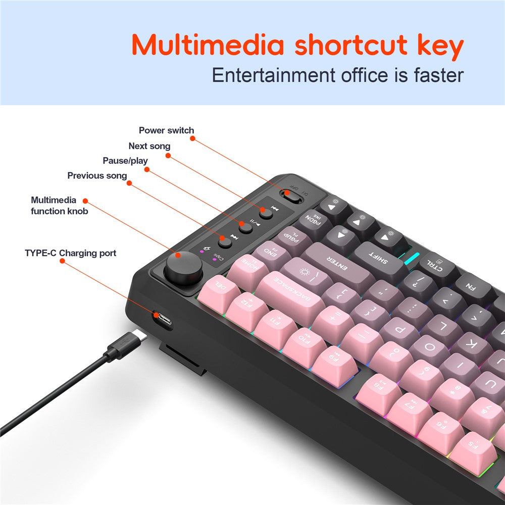 HXSJ L400 81 Keys Membrane Keyboard 2.4G + Bluetooth-compatible Tri-Mode Wireless Keyboard with RGB Backlit