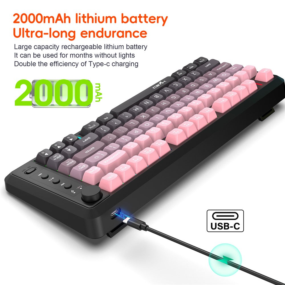 HXSJ L400 81 Keys Membrane Keyboard 2.4G + Bluetooth-compatible Tri-Mode Wireless Keyboard with RGB Backlit