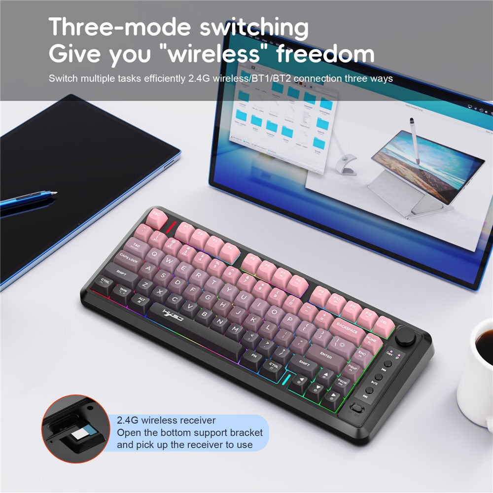 HXSJ L400 81 Keys Membrane Keyboard 2.4G + Bluetooth-compatible Tri-Mode Wireless Keyboard with RGB Backlit