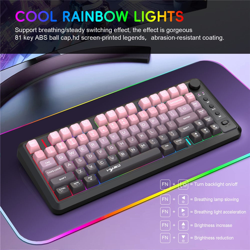 HXSJ L400 81 Keys Membrane Keyboard 2.4G + Bluetooth-compatible Tri-Mode Wireless Keyboard with RGB Backlit