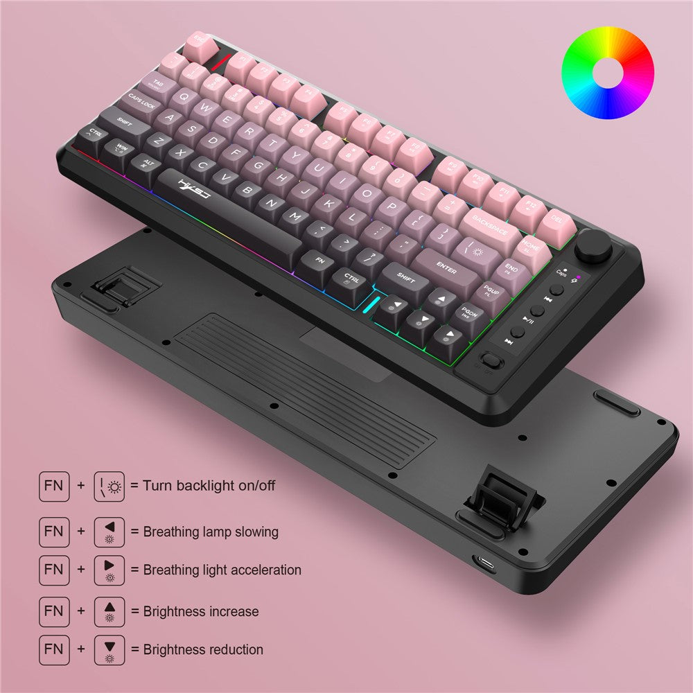 HXSJ L400 81 Keys Membrane Keyboard 2.4G + Bluetooth-compatible Tri-Mode Wireless Keyboard with RGB Backlit