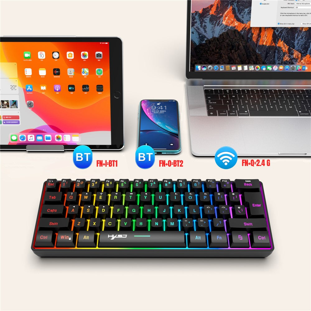 HXSJ L500 61 Keys Gaming Keyboard 2.4G / Bluetooth-compatible / Wired Triple Mode Membrane Keyboard with RGB Backlit