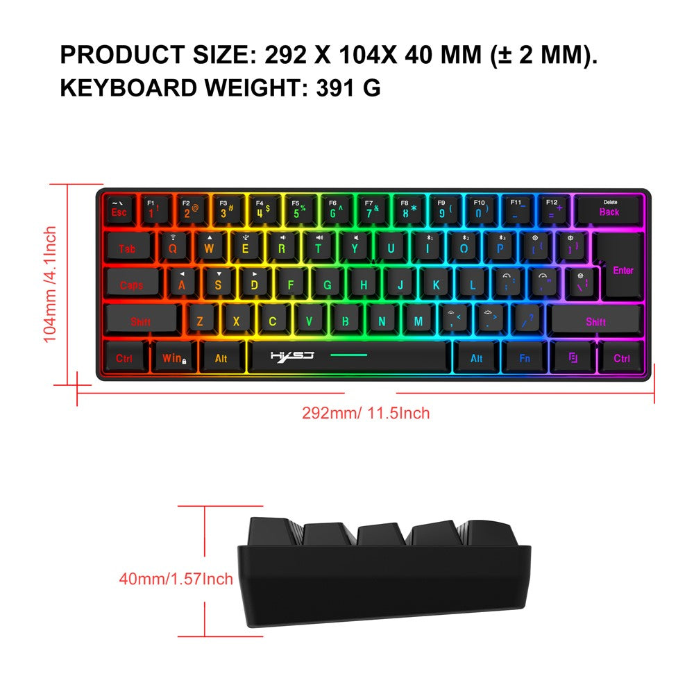 HXSJ L500 61 Keys Gaming Keyboard 2.4G / Bluetooth-compatible / Wired Triple Mode Membrane Keyboard with RGB Backlit