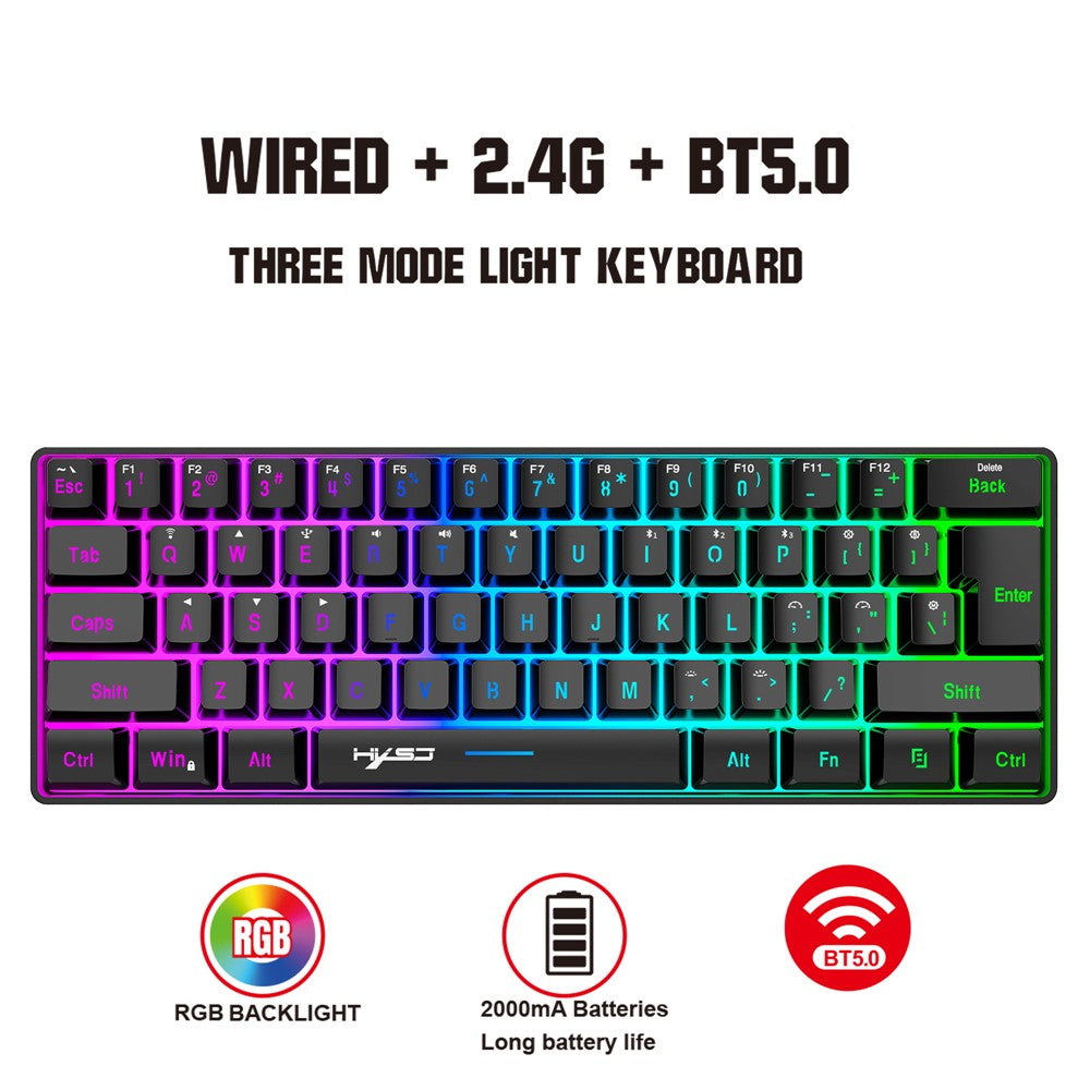 HXSJ L500 61 Keys Gaming Keyboard 2.4G / Bluetooth-compatible / Wired Triple Mode Membrane Keyboard with RGB Backlit