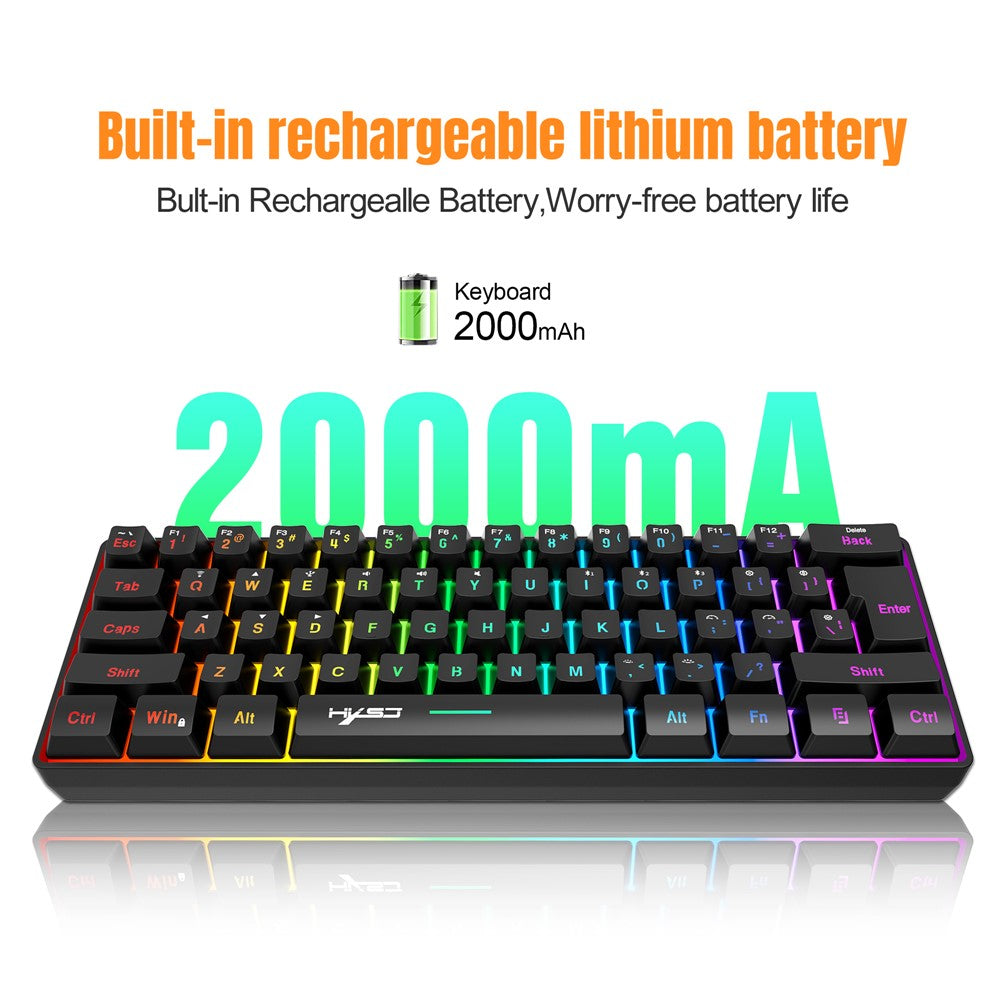 HXSJ L500 61 Keys Gaming Keyboard 2.4G / Bluetooth-compatible / Wired Triple Mode Membrane Keyboard with RGB Backlit