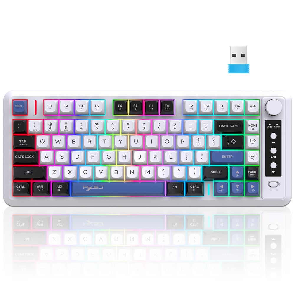HXSJ L400 81 Keys Membrane Keyboard 2.4G + Bluetooth-compatible Tri-Mode Wireless Keyboard with RGB Backlit