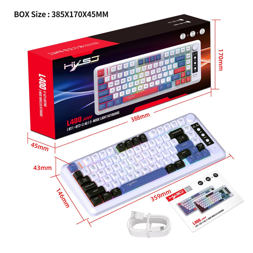 HXSJ L400 81 Keys Membrane Keyboard 2.4G + Bluetooth-compatible Tri-Mode Wireless Keyboard with RGB Backlit