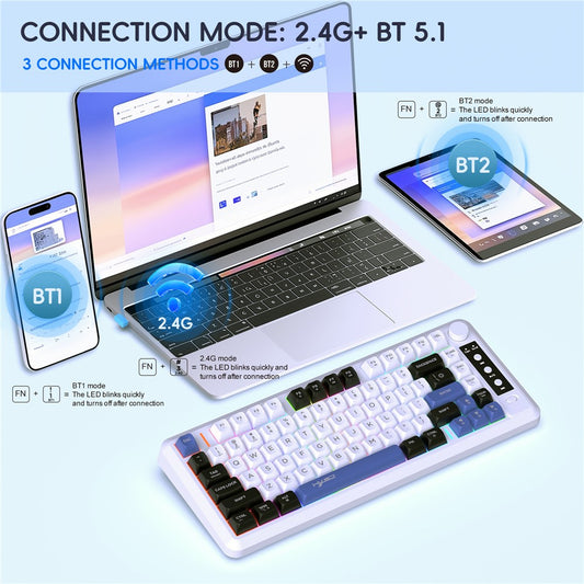 HXSJ L400 81 Keys Membrane Keyboard 2.4G + Bluetooth-compatible Tri-Mode Wireless Keyboard with RGB Backlit