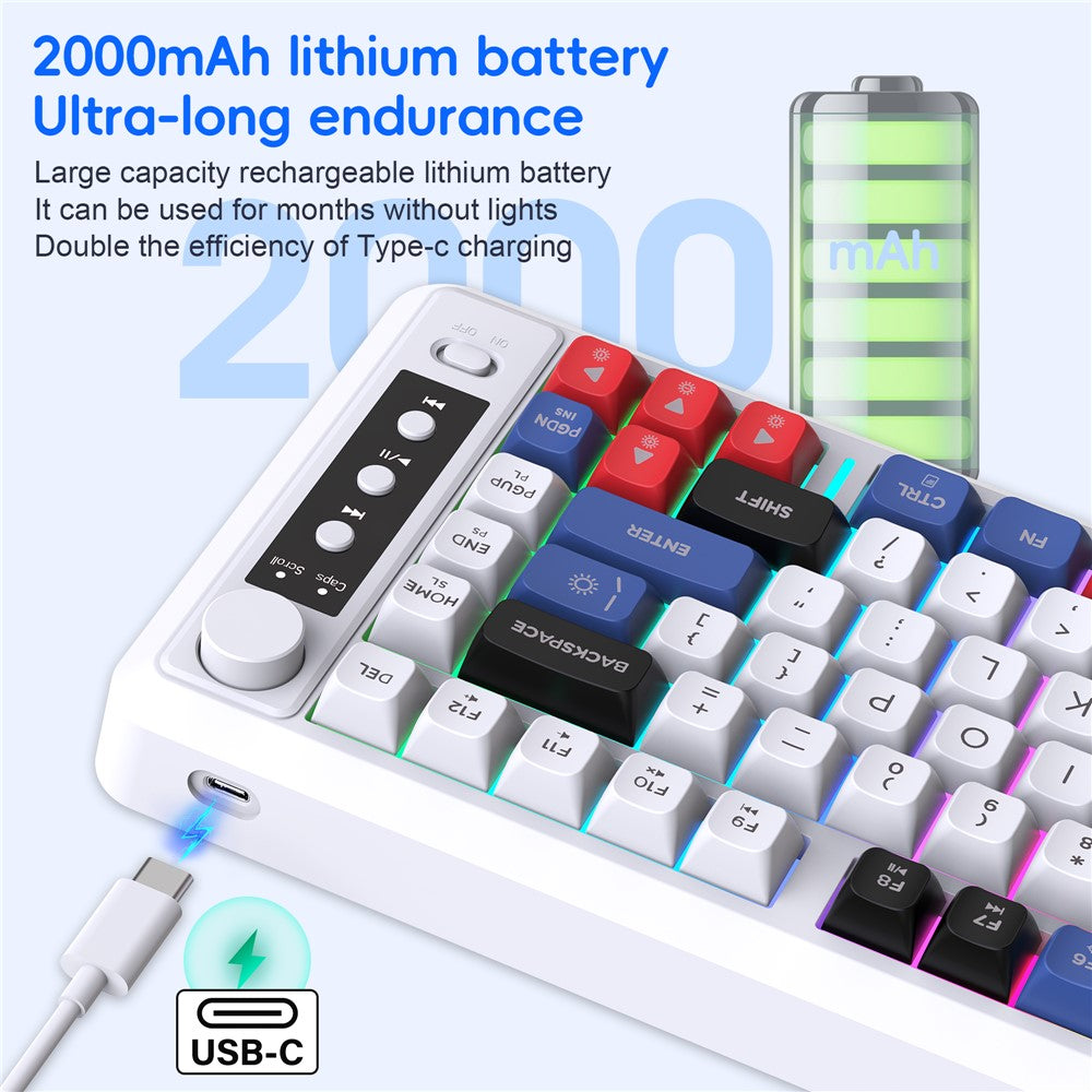 HXSJ L400 81 Keys Membrane Keyboard 2.4G + Bluetooth-compatible Tri-Mode Wireless Keyboard with RGB Backlit