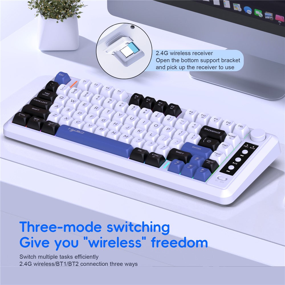 HXSJ L400 81 Keys Membrane Keyboard 2.4G + Bluetooth-compatible Tri-Mode Wireless Keyboard with RGB Backlit