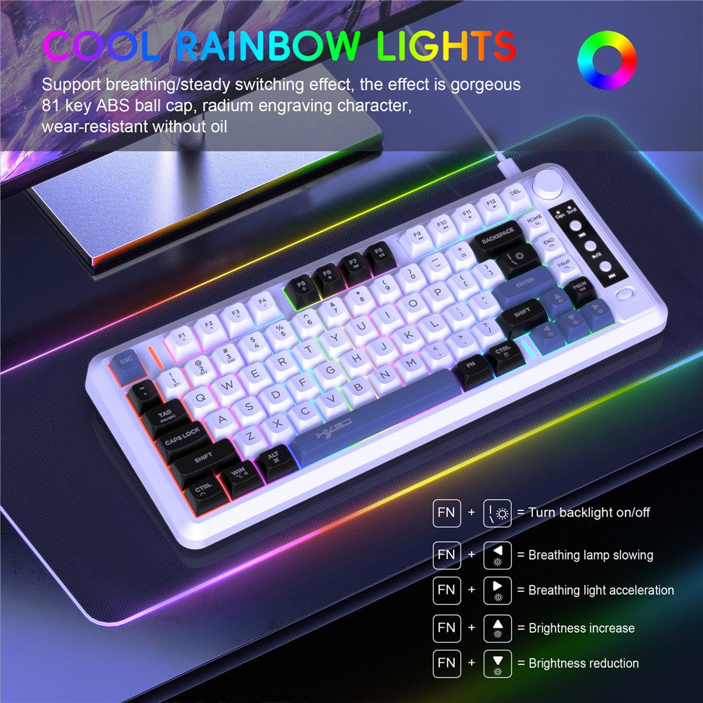 HXSJ L400 81 Keys Membrane Keyboard 2.4G + Bluetooth-compatible Tri-Mode Wireless Keyboard with RGB Backlit