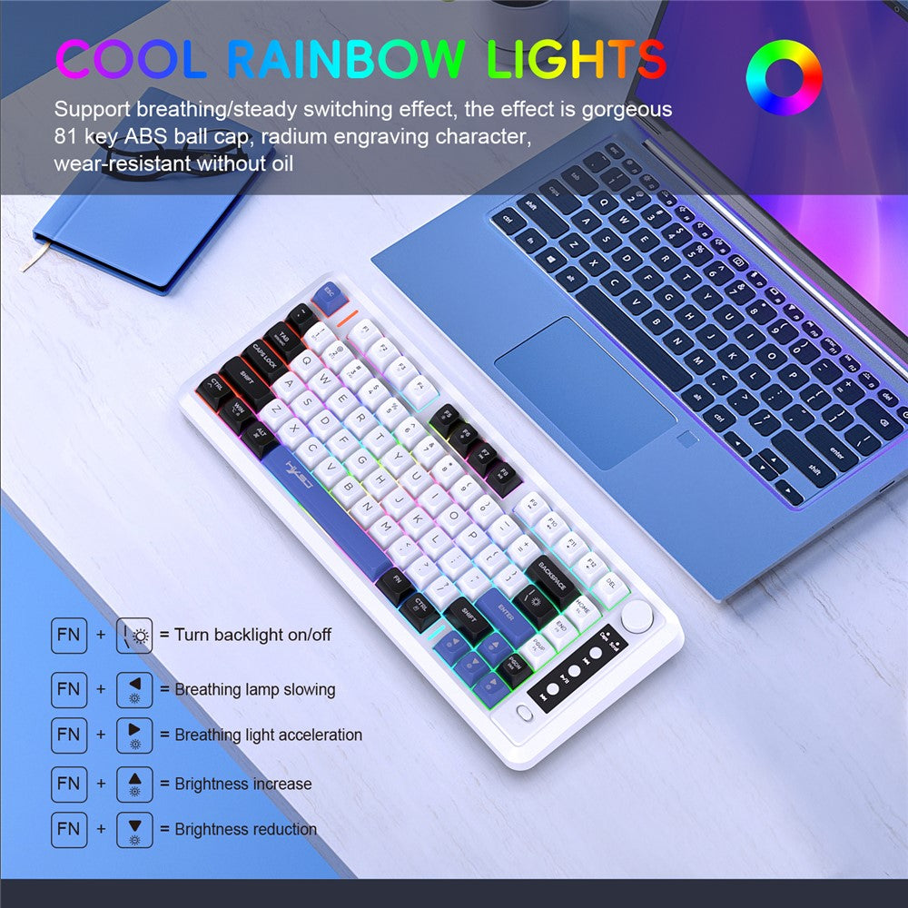 HXSJ L400 81 Keys Membrane Keyboard 2.4G + Bluetooth-compatible Tri-Mode Wireless Keyboard with RGB Backlit