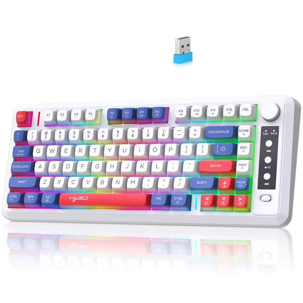 HXSJ L400 81 Keys Membrane Keyboard 2.4G + Bluetooth-compatible Tri-Mode Wireless Keyboard with RGB Backlit