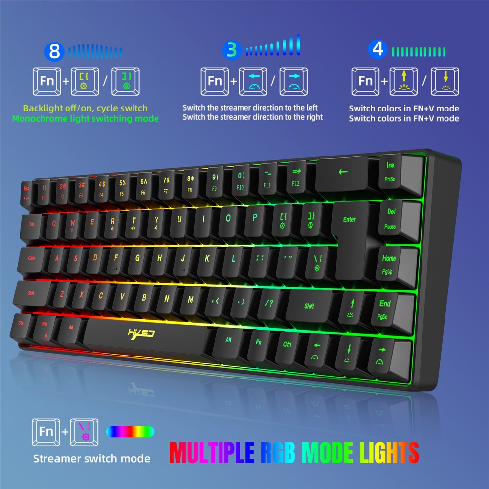 HXSJ V200 68 Keys USB Wired Membrane Keyboard with RGB Backlit Gaming Keyboard