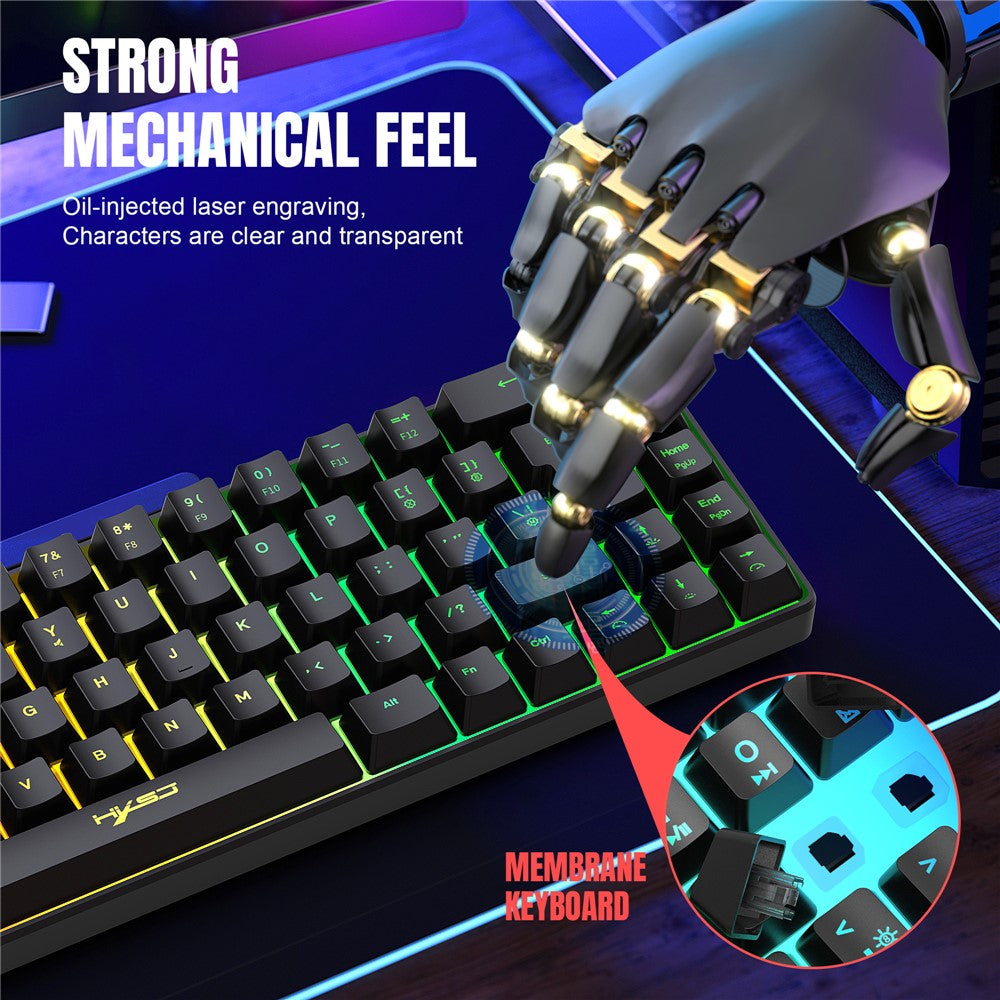 HXSJ V200 68 Keys USB Wired Membrane Keyboard with RGB Backlit Gaming Keyboard