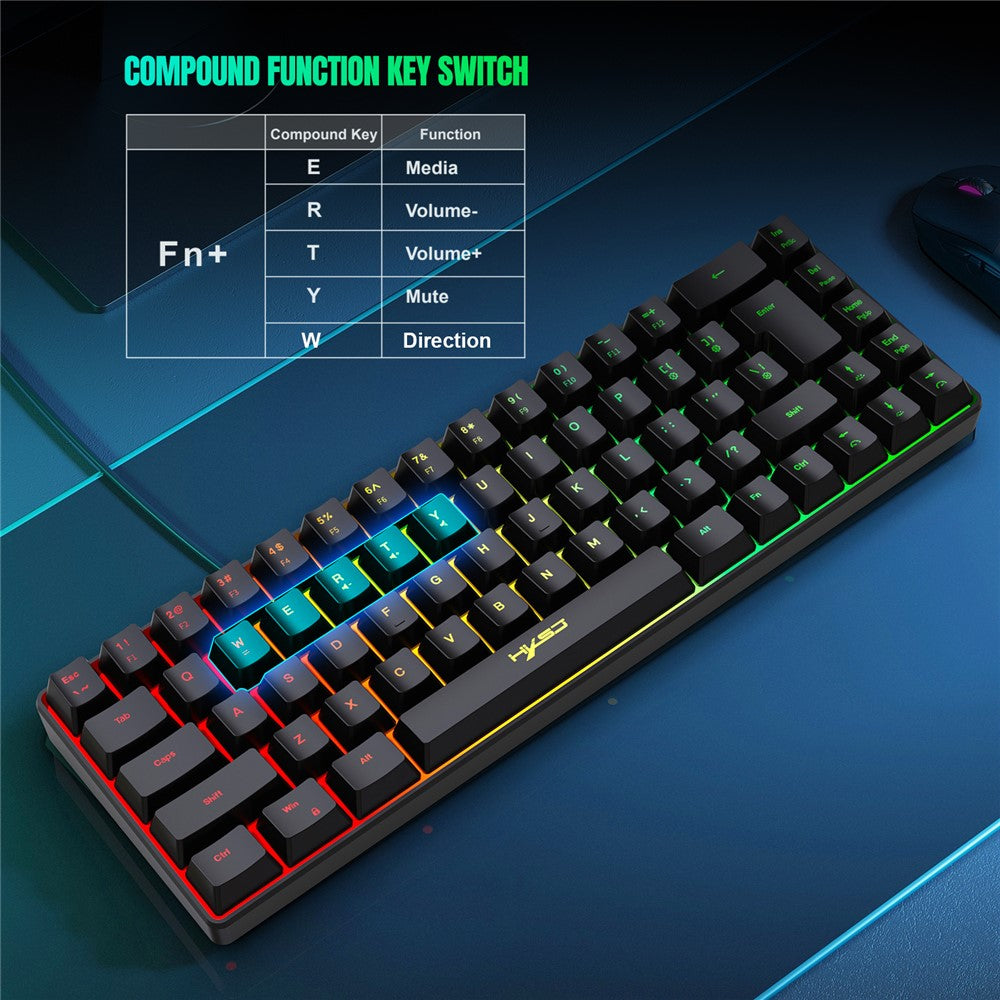 HXSJ V200 68 Keys USB Wired Membrane Keyboard with RGB Backlit Gaming Keyboard
