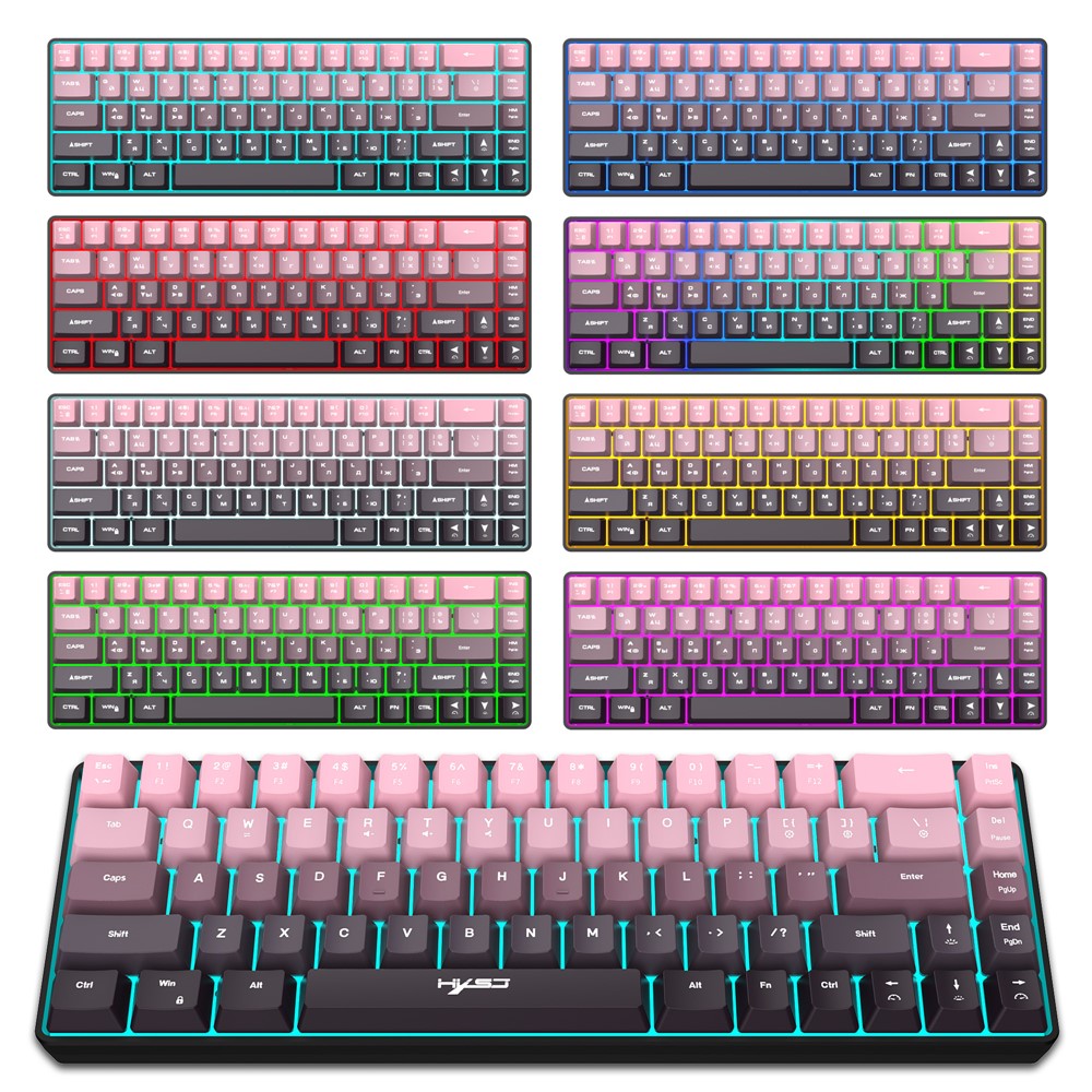 HXSJ V200 Ergonomic 68 Keys Membrane Keyboard RGB Lighting Wired Keyboard for Gaming, 25-Key Rollover
