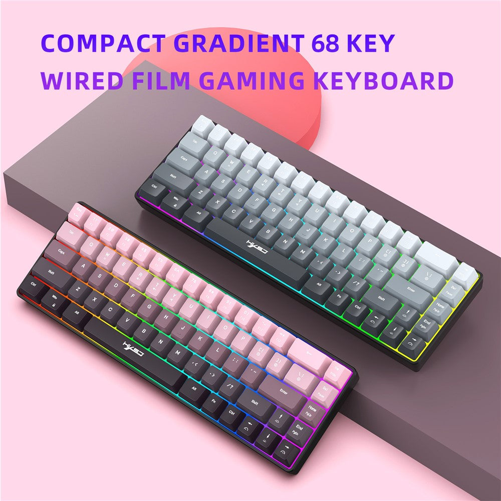 HXSJ V200 Ergonomic 68 Keys Membrane Keyboard RGB Lighting Wired Keyboard for Gaming, 25-Key Rollover