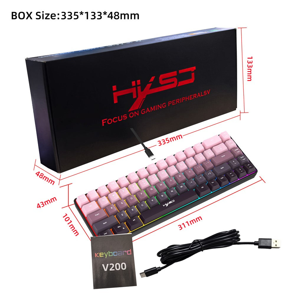 HXSJ V200 Ergonomic 68 Keys Membrane Keyboard RGB Lighting Wired Keyboard for Gaming, 25-Key Rollover