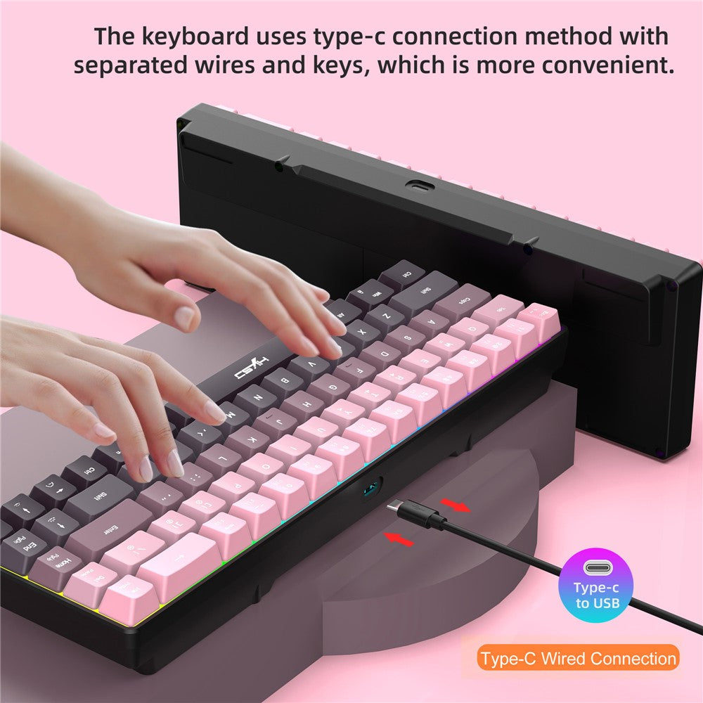 HXSJ V200 Ergonomic 68 Keys Membrane Keyboard RGB Lighting Wired Keyboard for Gaming, 25-Key Rollover