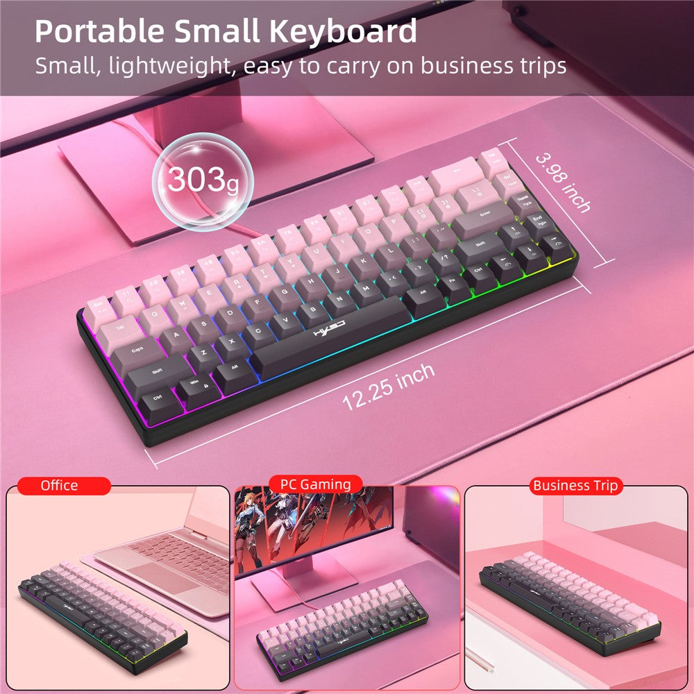 HXSJ V200 Ergonomic 68 Keys Membrane Keyboard RGB Lighting Wired Keyboard for Gaming, 25-Key Rollover