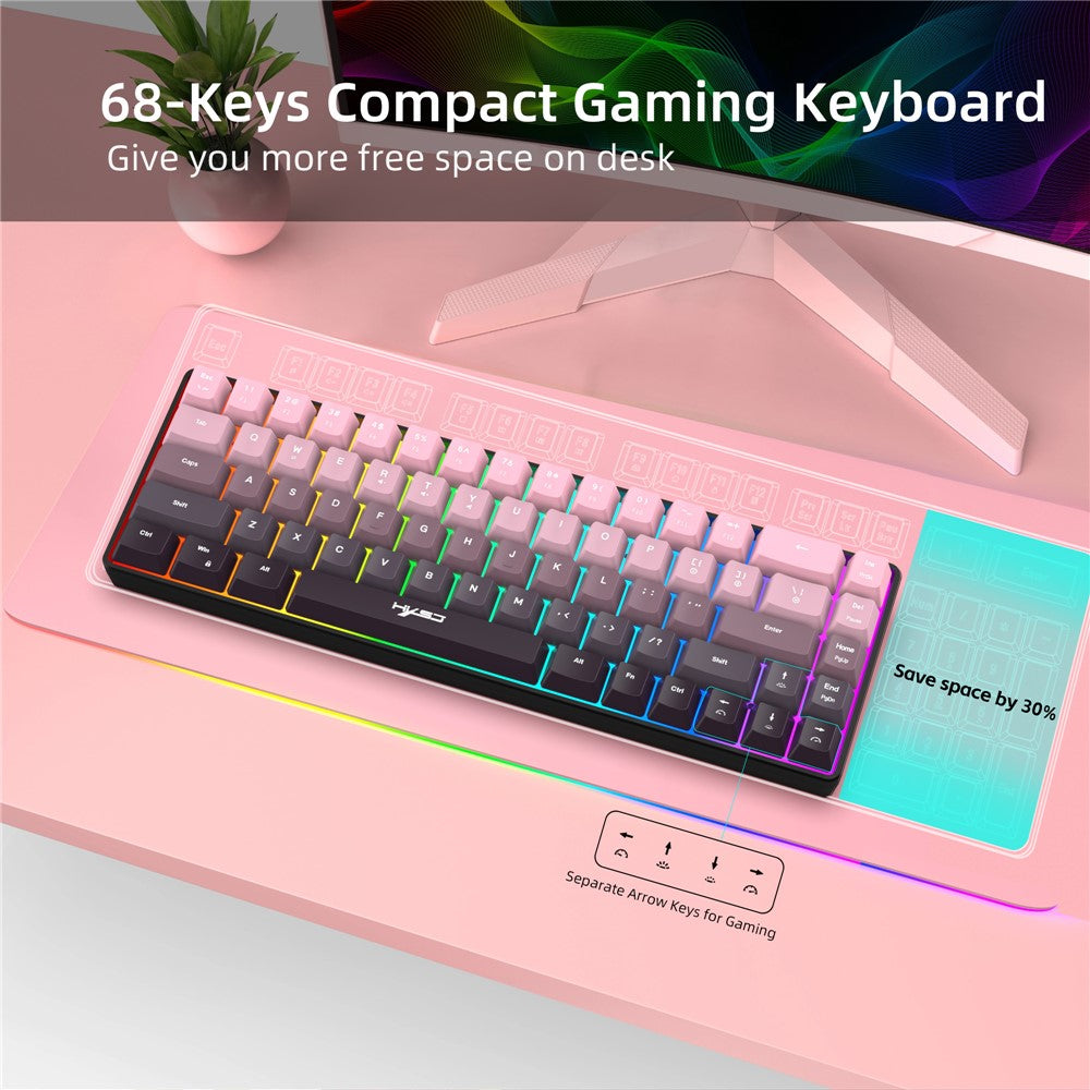 HXSJ V200 Ergonomic 68 Keys Membrane Keyboard RGB Lighting Wired Keyboard for Gaming, 25-Key Rollover