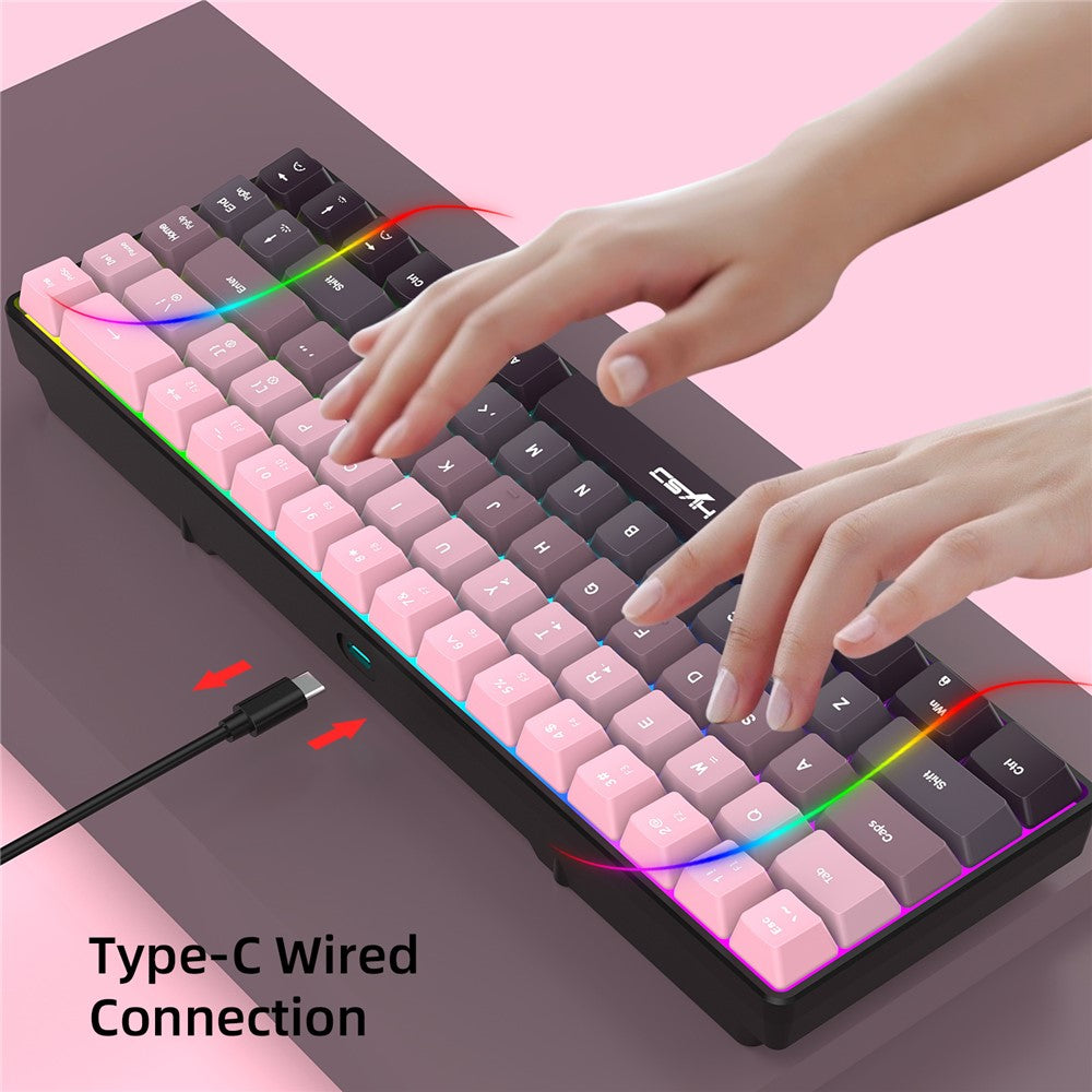 HXSJ V200 Ergonomic 68 Keys Membrane Keyboard RGB Lighting Wired Keyboard for Gaming, 25-Key Rollover