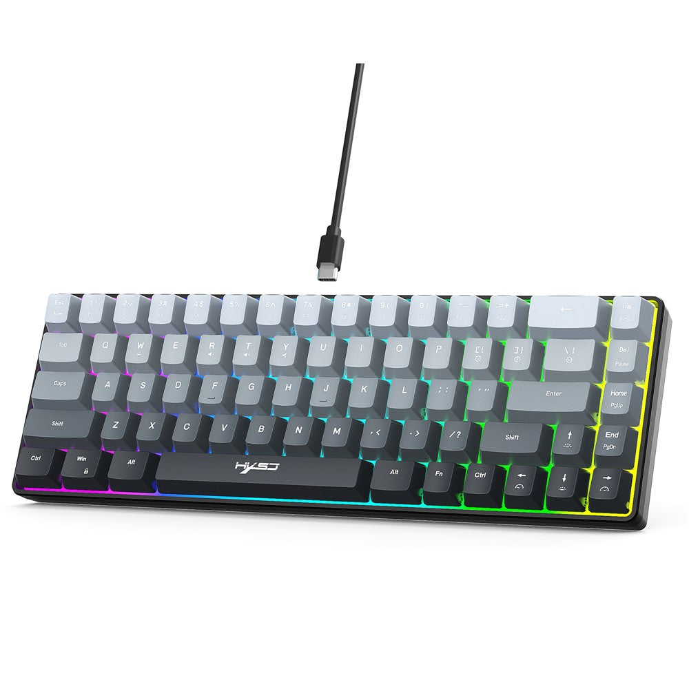 HXSJ V200 Ergonomic 68 Keys Membrane Keyboard RGB Lighting Wired Keyboard for Gaming, 25-Key Rollover