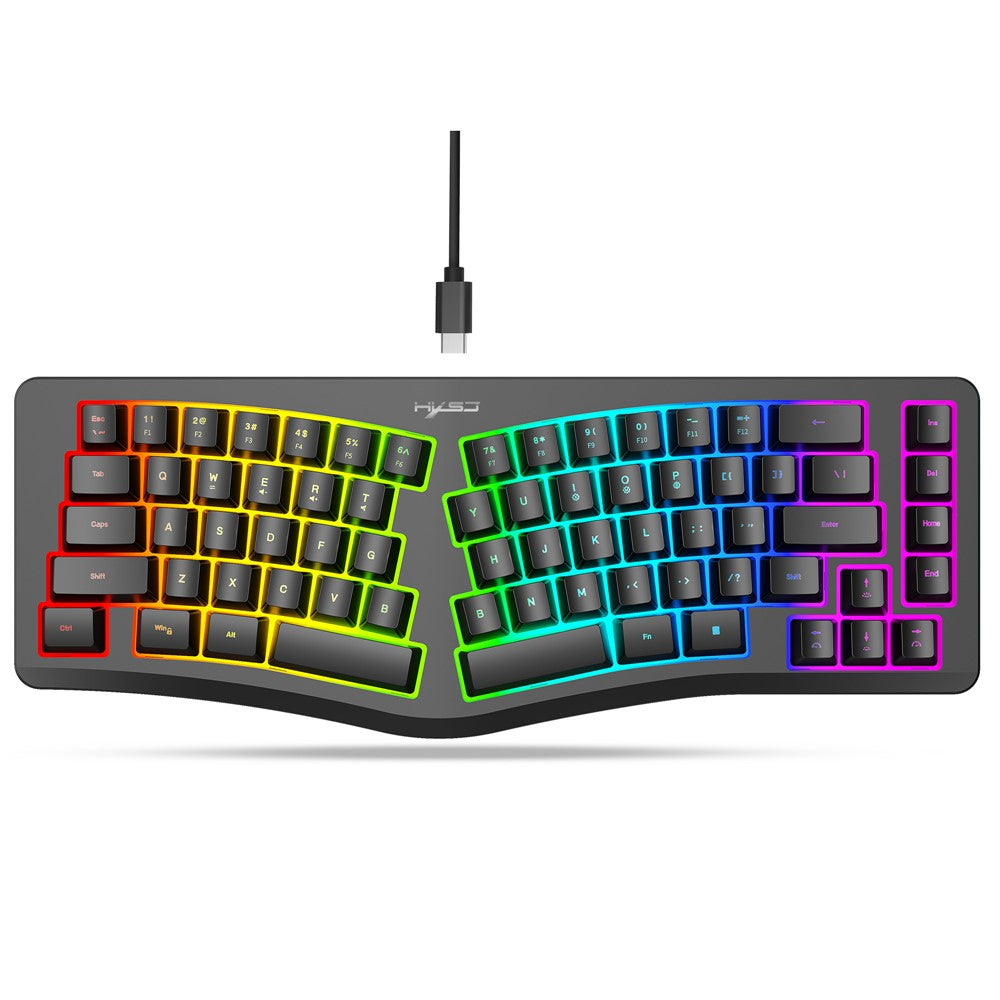 HXSJ J70 Ergonomic 69 Keys Wired Keyboard for Desktop Laptop Membrane Gaming Keyboard with RGB Backlit