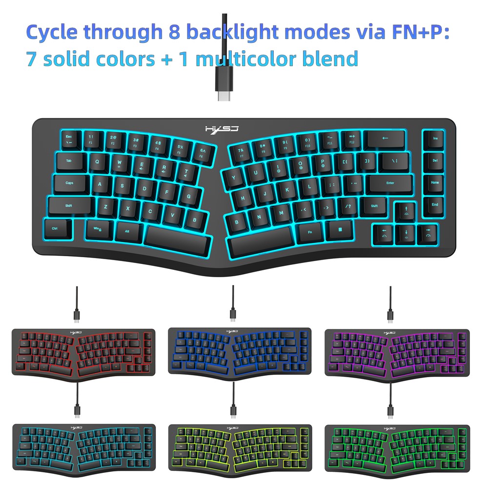 HXSJ J70 Ergonomic 69 Keys Wired Keyboard for Desktop Laptop Membrane Gaming Keyboard with RGB Backlit